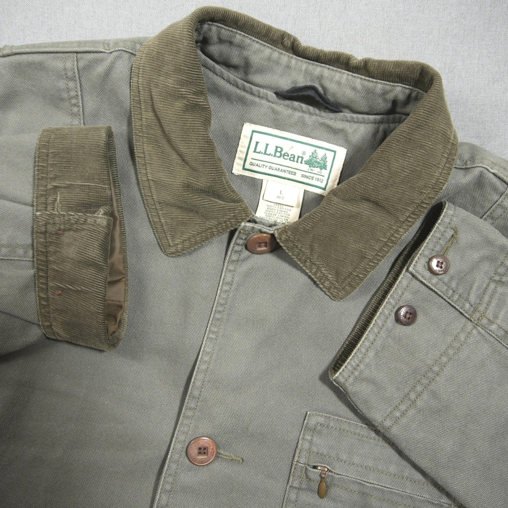 VTG L.L.Bean Flannel Lined Canvas Field Chore Men Jacket L Green Work Utility